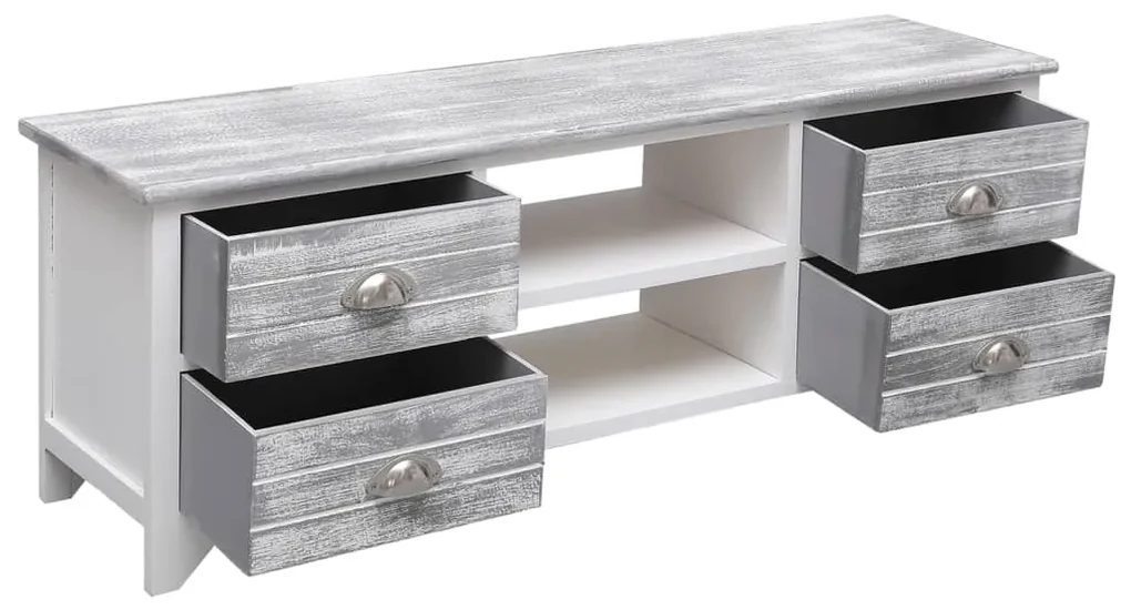 Mobile porta tv bianco e grigio 108x30x40 cm legno di paulownia