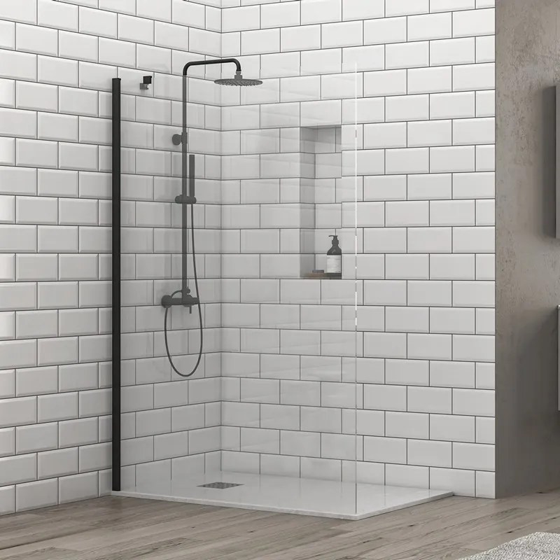 Doccia walk in 90 cm profilo nero con staffa diagonale | KS2800NT - KAMALU