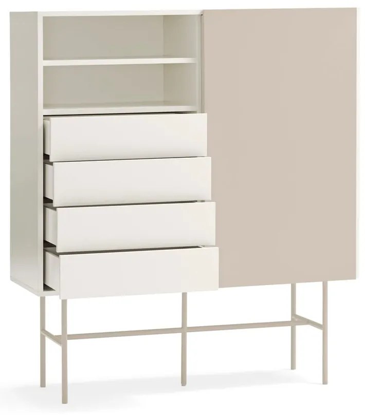 Cassettiera beige/color crema con porte scorrevoli 120x140x45 cm Nube – Teulat