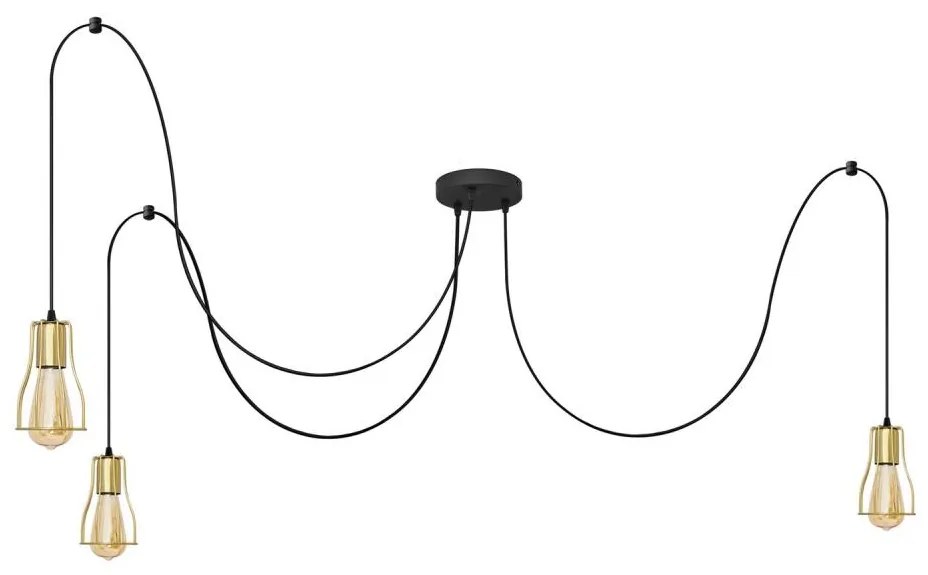 Lampadario a sospensione con filo TUBE LONG 3xE27/10W/230V nero/oro