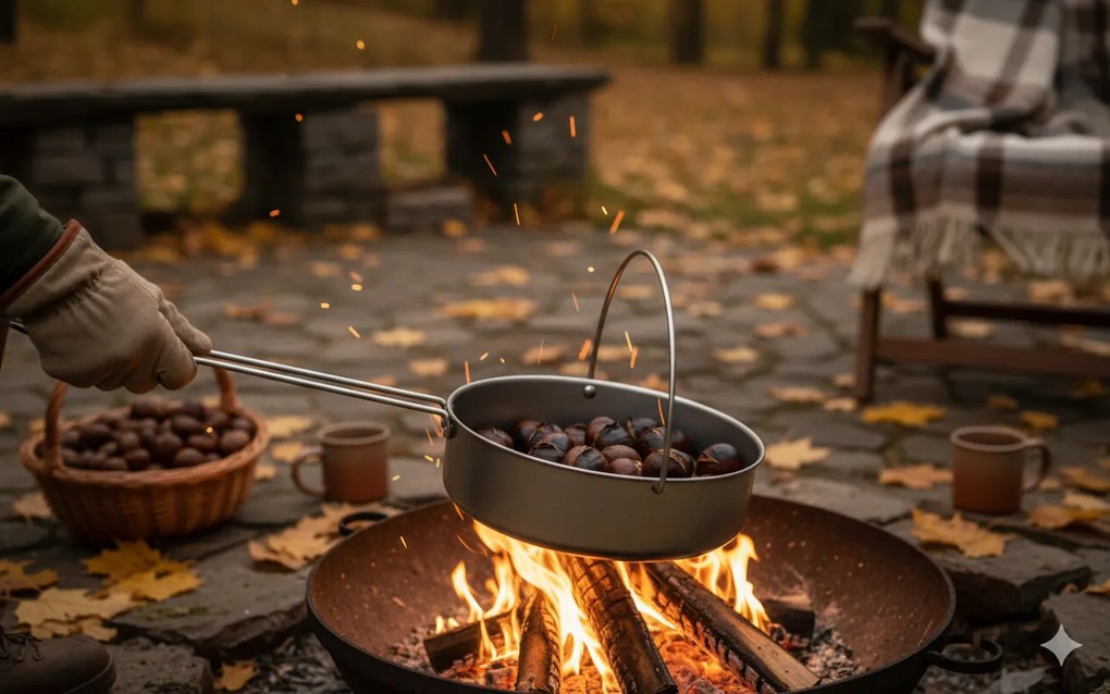 Padella per Castagne Ø32 cm con Manico e Gancio in Acciaio...
