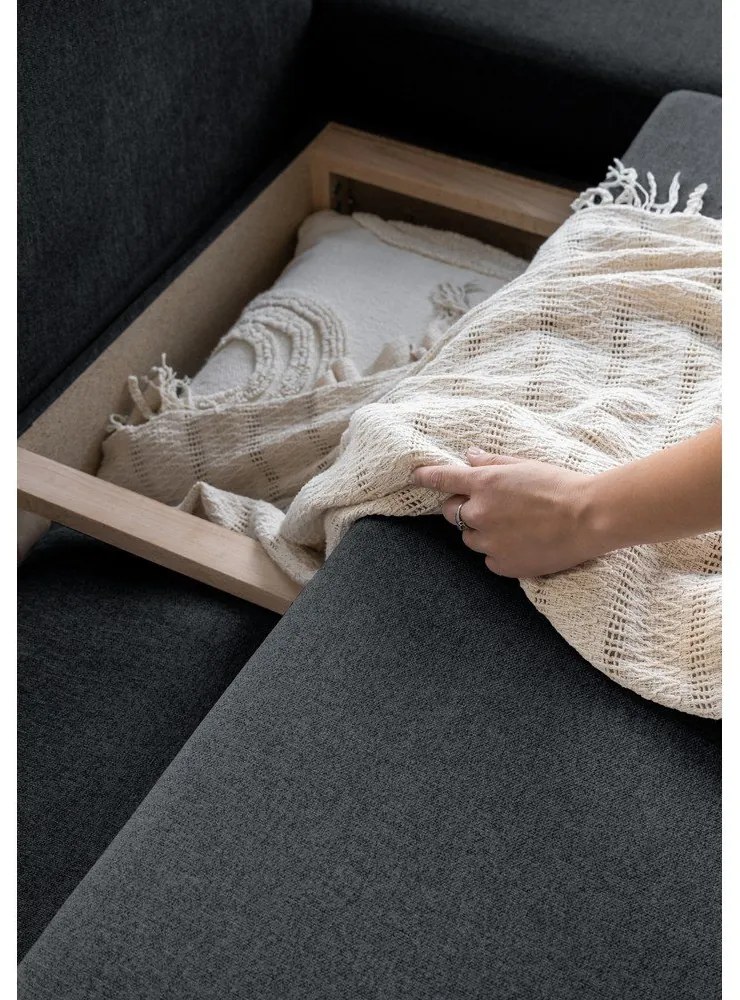 Divano letto a U grigio scuro, angolo destro Scandic Lagom - Miuform