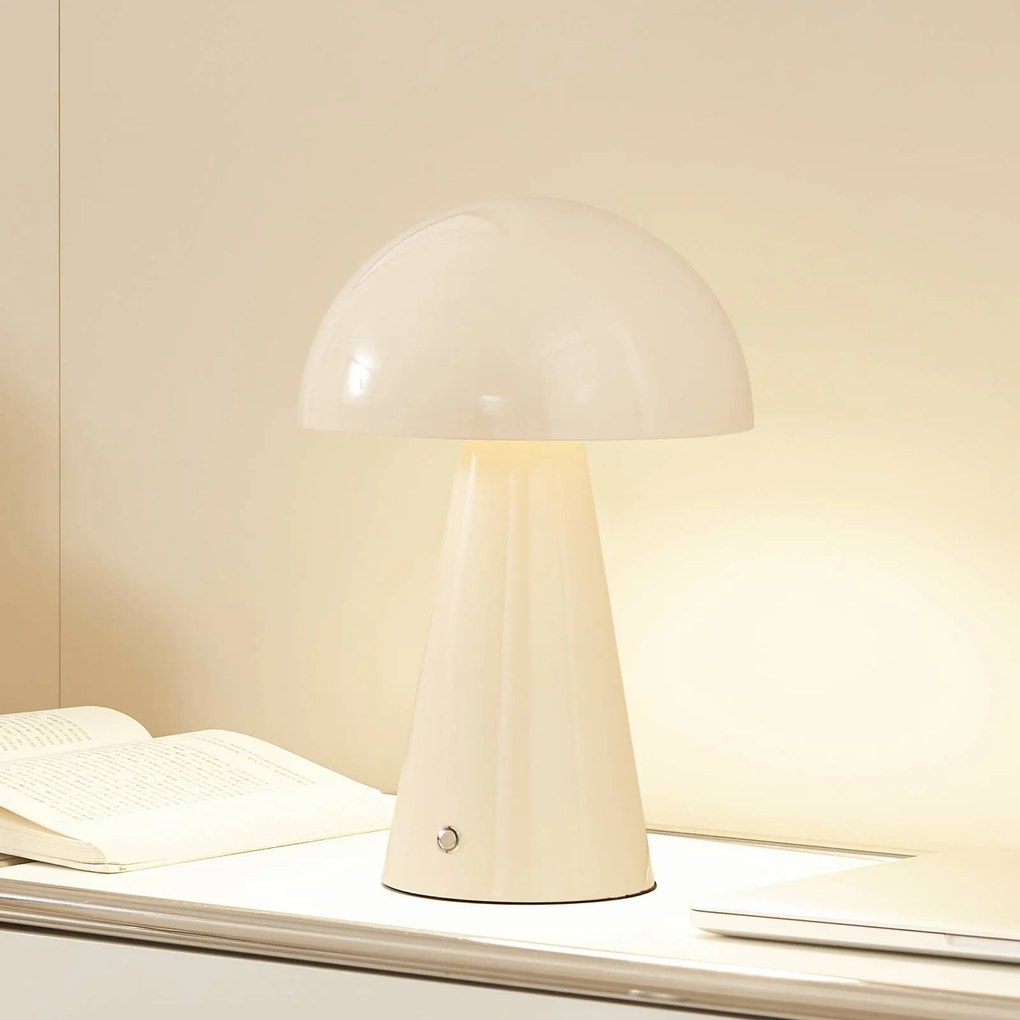 Lindby Lampada da tavolo ricaricabile a LED Nevijo, beige, Ø20cm, USB,