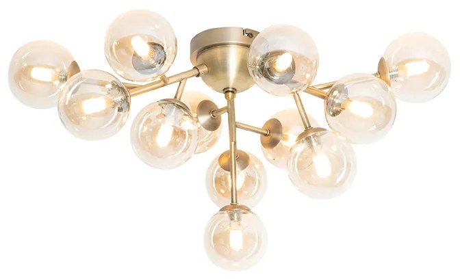 Plafoniera smart bronzo con vetro ambrato 12 luci incl. 12 Wifi G9 - Bianca