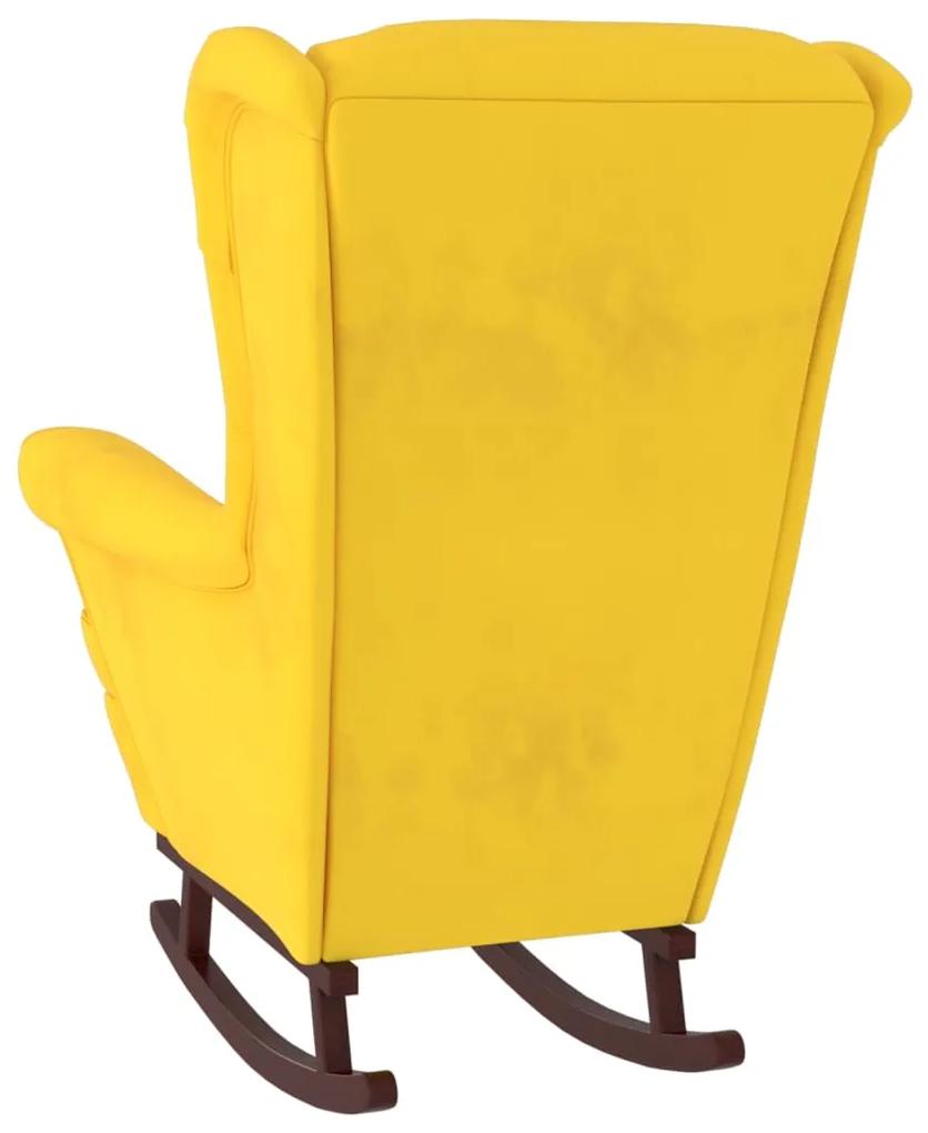 Sedia a dondolo con gambe in massello di hevea giallo velluto