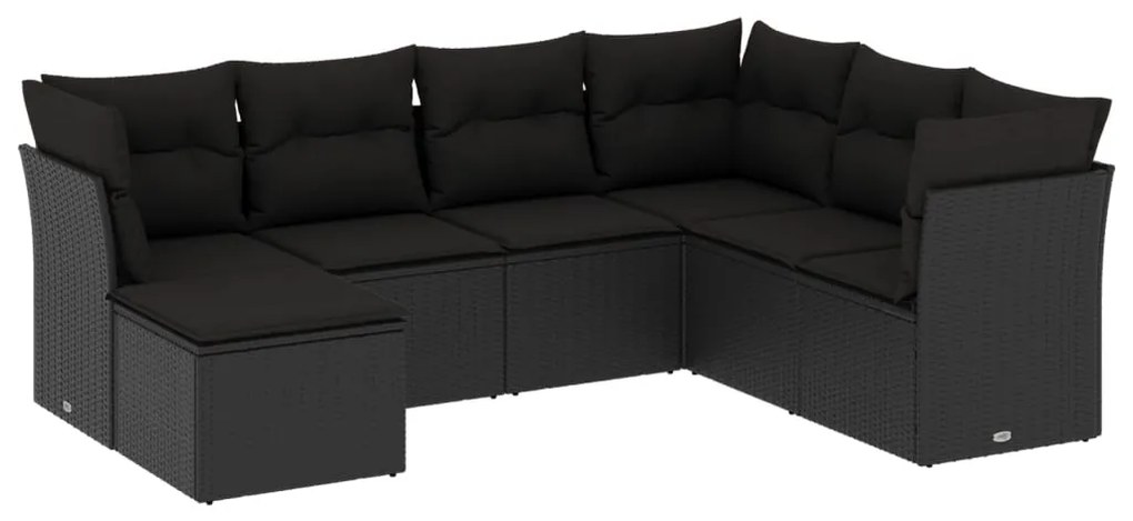 Set divani da giardino con cuscini 7pz nero polyrattan
