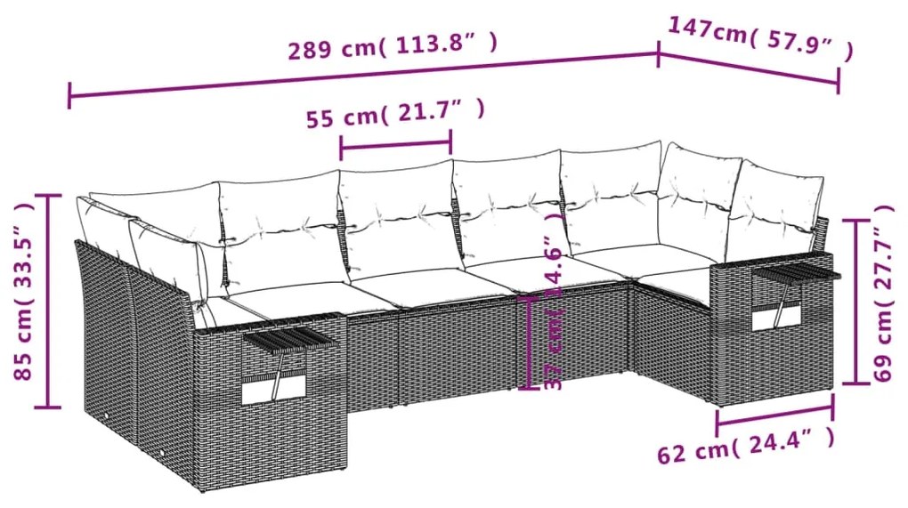 Set Divani da Giardino con Cuscini 7pz Nero Polyrattan