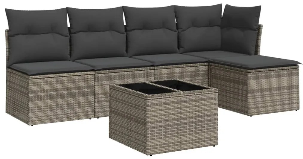 Set divano da giardino 6 pz con cuscini grigio in polyrattan