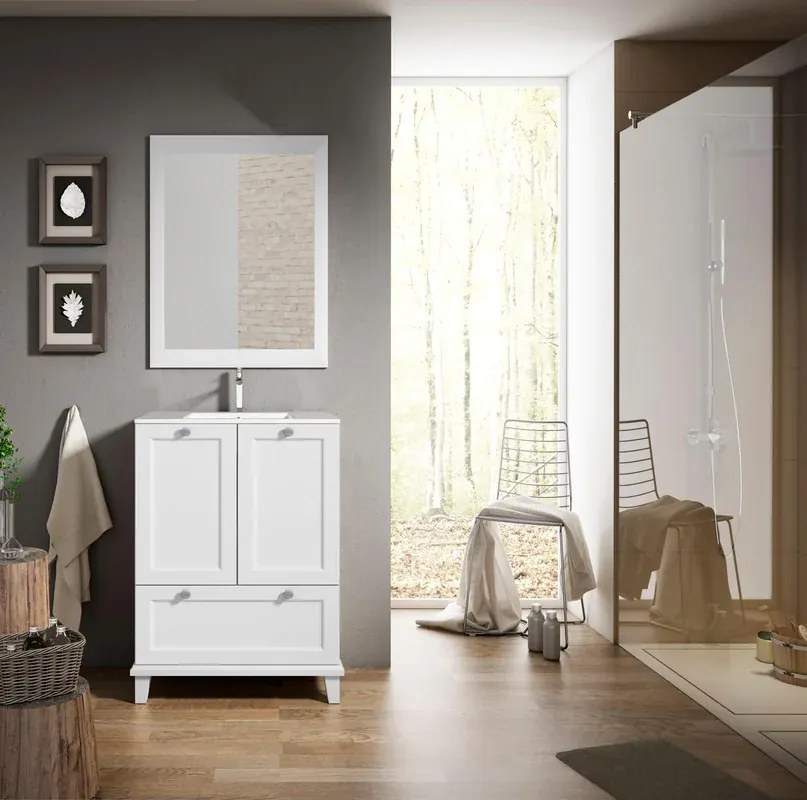 Mobile sottolavabo e lavabo Unike per vasca centrale neve L 60 cm, 2 ante