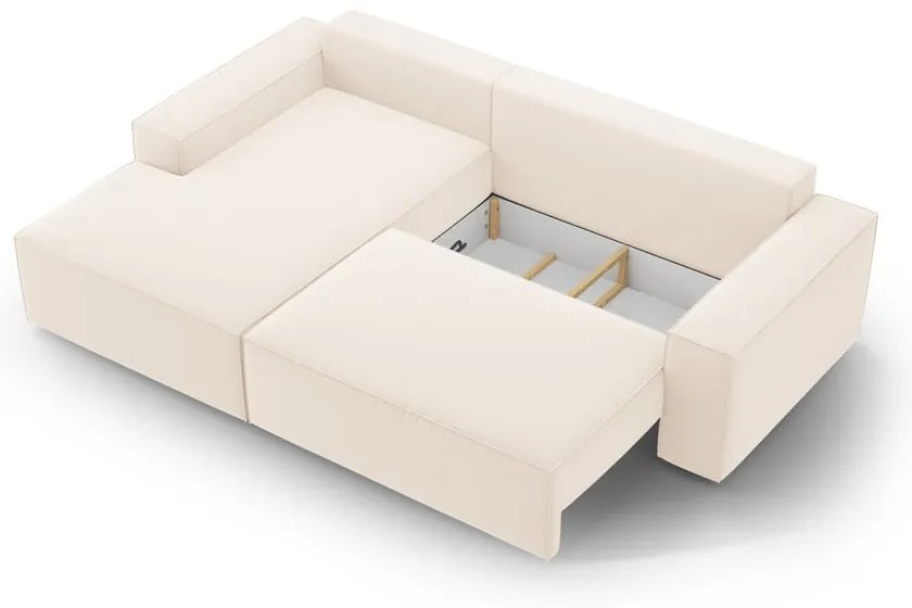 Divano angolare beige allungabile/con contenitore (con penisola a sinistra/con chaise lounge) con rivestimento in velluto Jodie – Micadoni