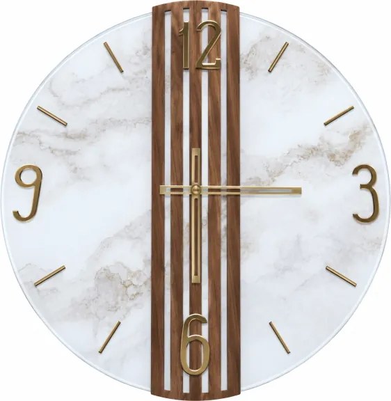 Orologio Parete 65 cm Cannettato Noce Vetro Marmo