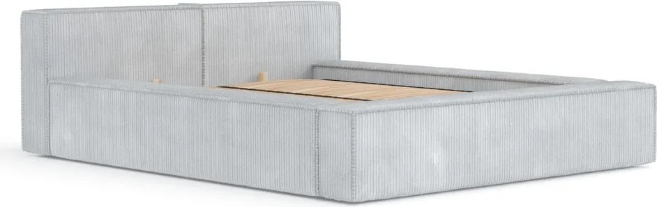 Letto matrimoniale imbottito grigio chiaro con contenitore con rete inclusa 200x200 cm Voliera – Maison de Rêve
