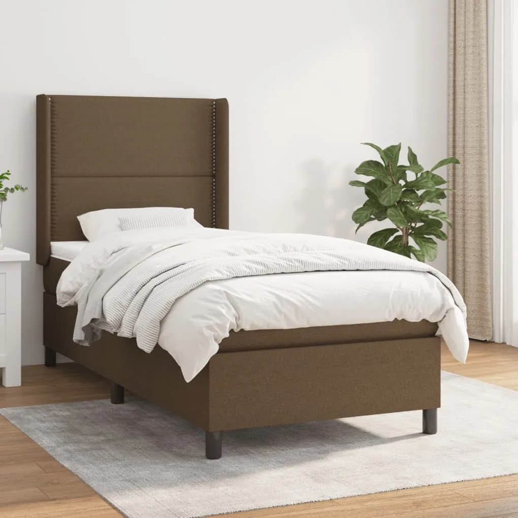 Giroletto A Molle Con Materasso Marrone Scuro 90x190cm Tessuto /