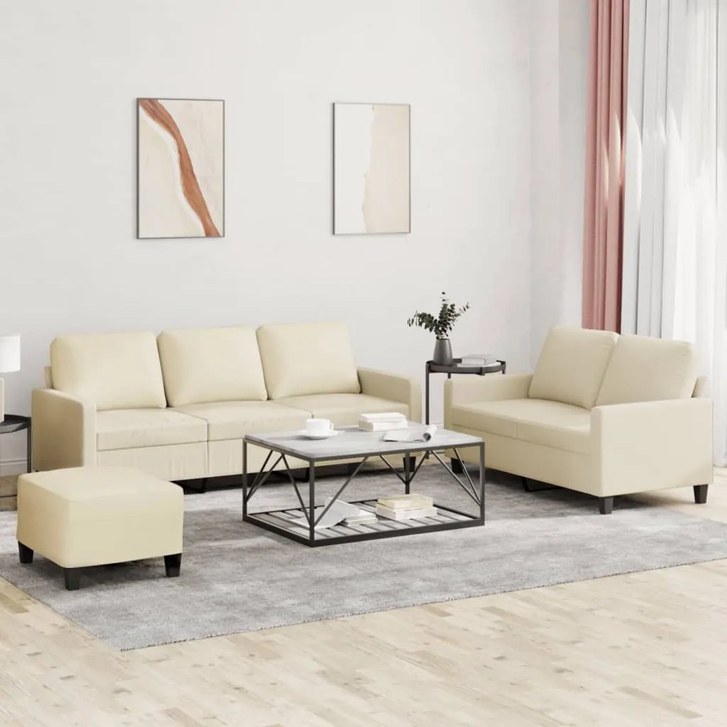 Set Di Divani 3 Pz Con Cuscini Crema İn Similpelle /