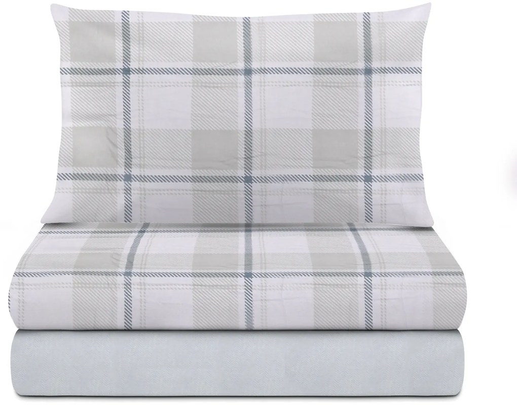 Completo letto singolo scozzese azzurro in flanella