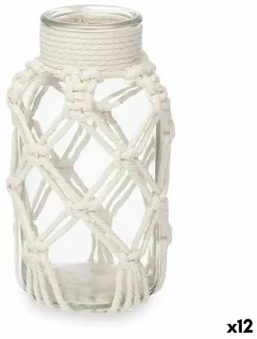 Vaso Bianco Stoffa Vetro 9 x 17 x 9 cm (12 Unità) Macramé