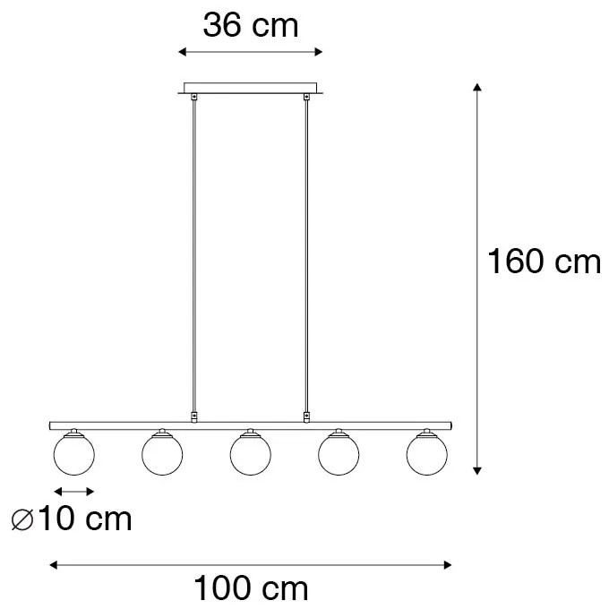 Lampada a sospensione moderna nera 100 cm 5 luci con vetro fumé - ATHENAS