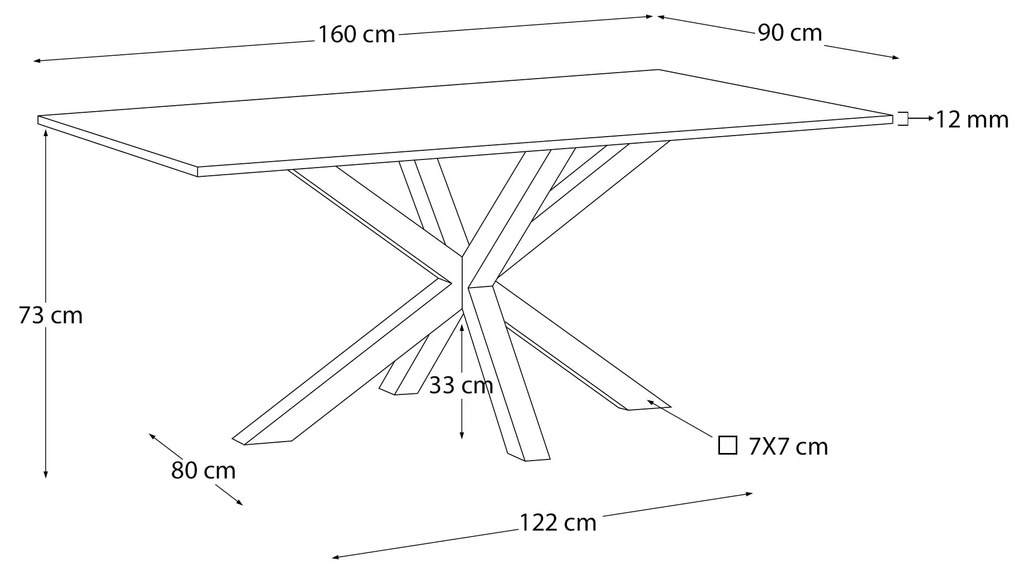 Kave Home - Tavolo Argo in vetro nero con gambe in acciaio finitura nera 160 x 190 cm