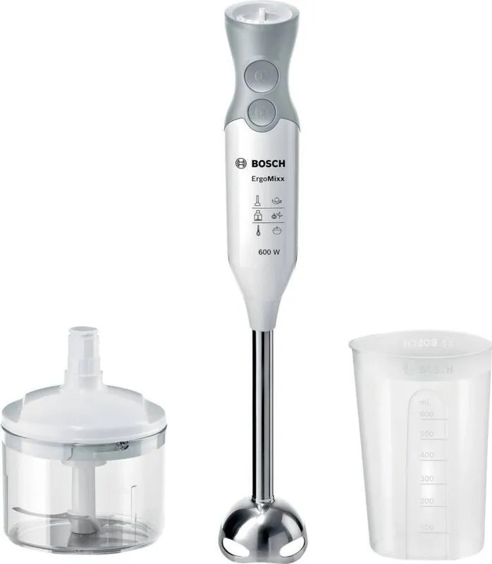 Bosch ErgoMixx Stabmixer, 600 Watt, Edelstahl-Mixfuß, Zerkleinerer, weißgrau Frullatore ad immersione Bianco/Grigio