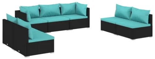 Set Divani da Giardino 7 pz con Cuscini in Polyrattan Nero