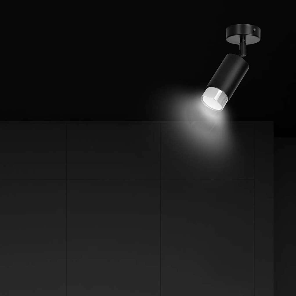 Faretto Orientabile 1 Luce Ragnar A Cilindro In Acciaio Nero E Cromo