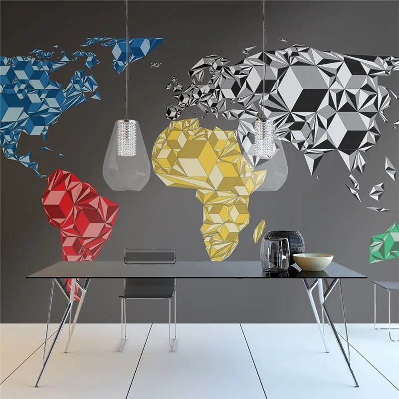 Fotomurale  Map of the World  colorful solids  Colore bianco e nero, Dimensioni e Misure 200x154