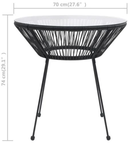 Tavolo da Pranzo per Giardino Nero Ø70x74 cm in Rattan e Vetro
