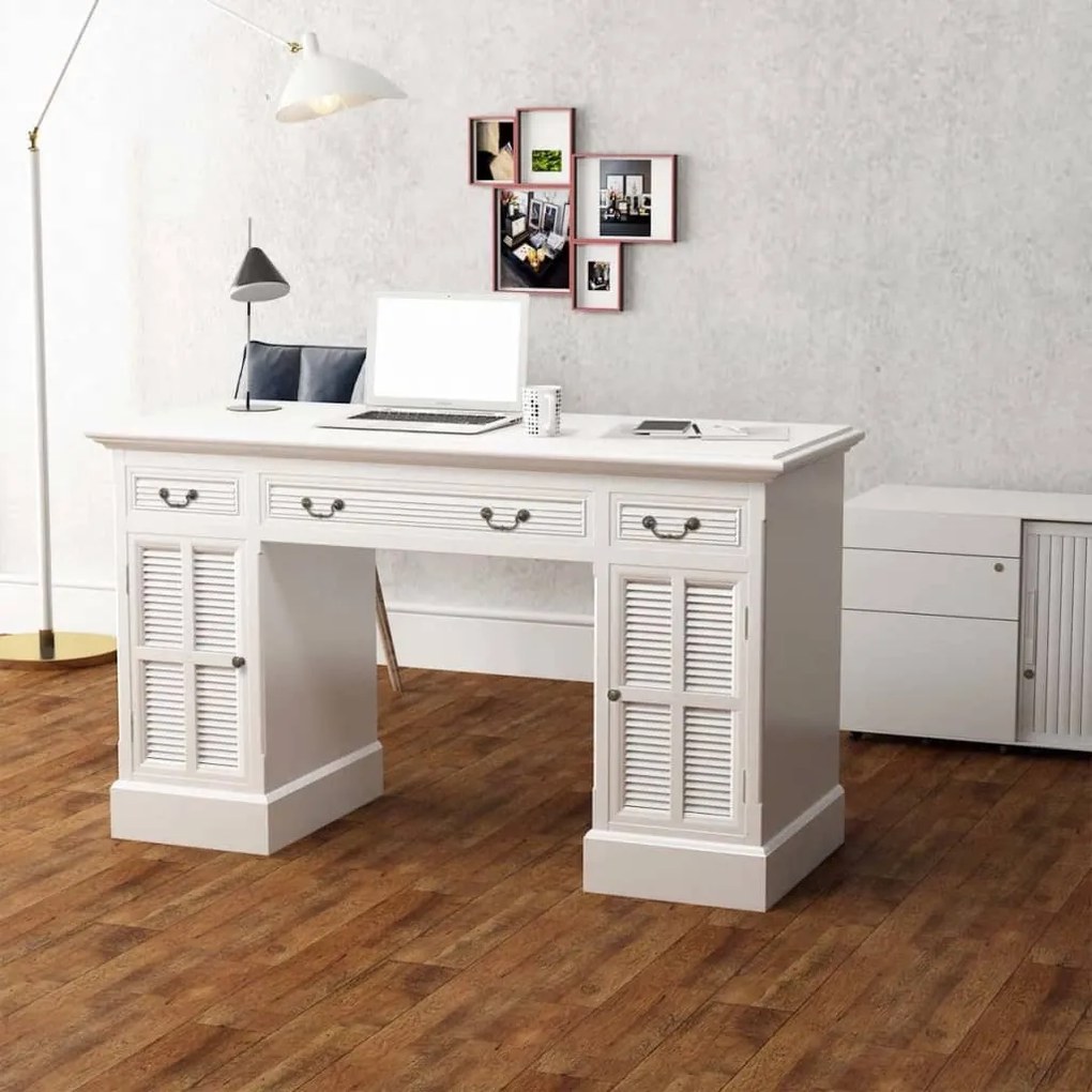 Scrivania A Doppia Colonna Bianca 140x48x80 Cm /