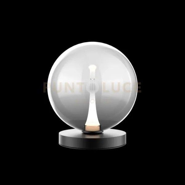 Lampada da tavolo bolla, metallo nero opaco + paralume in vetro fum...