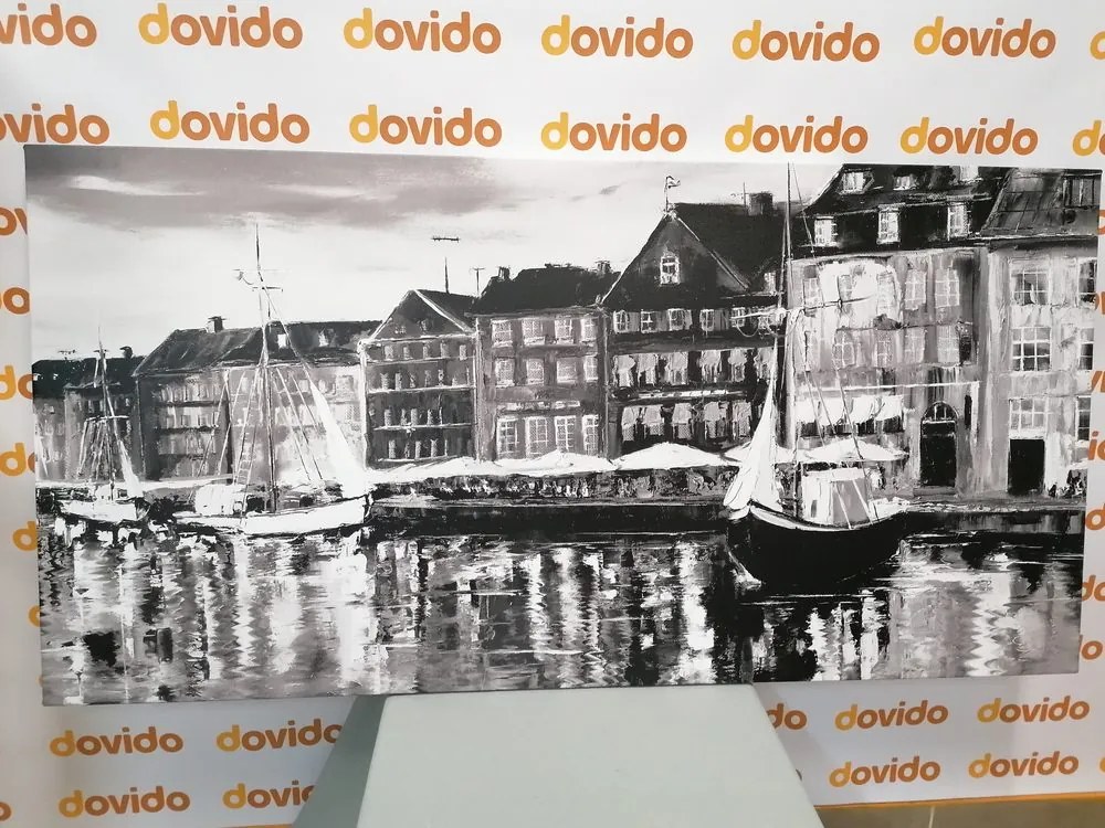 Stampa su tela – Dipinto a olio di Venezia in bianco e nero