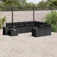 Set Divani da Giardino 10pz con Cuscini in Polyrattan Nero 3255392