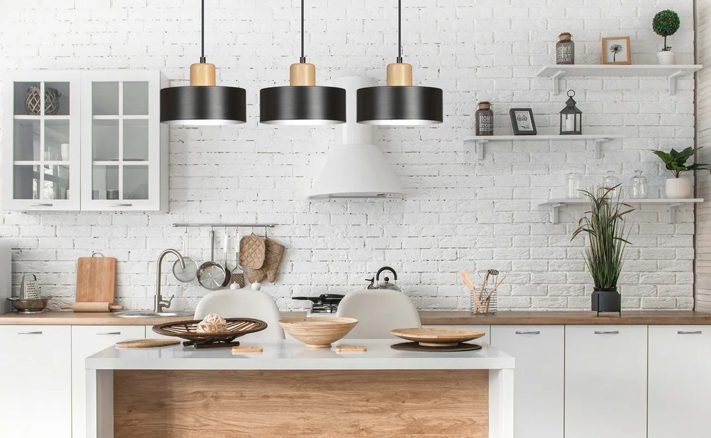 Lampadario a Sospensione in Acciaio e Legno TORIN 3 3xE27