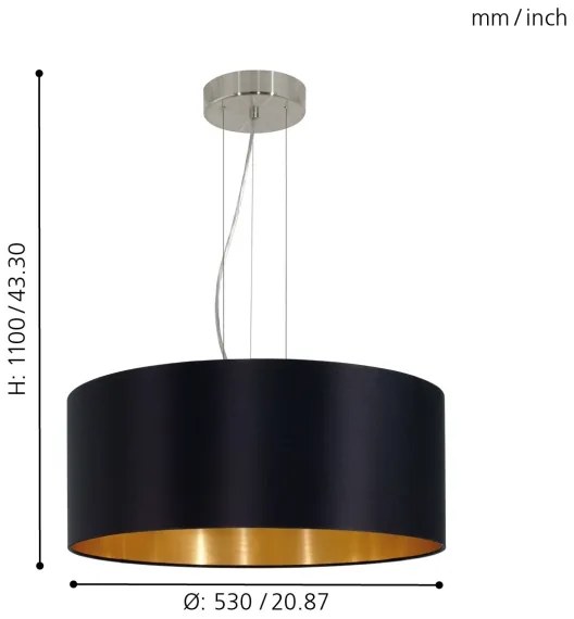 Eglo 31605 - Lampadario a sospensione con filo MASERLO 3xE27/60W/230V