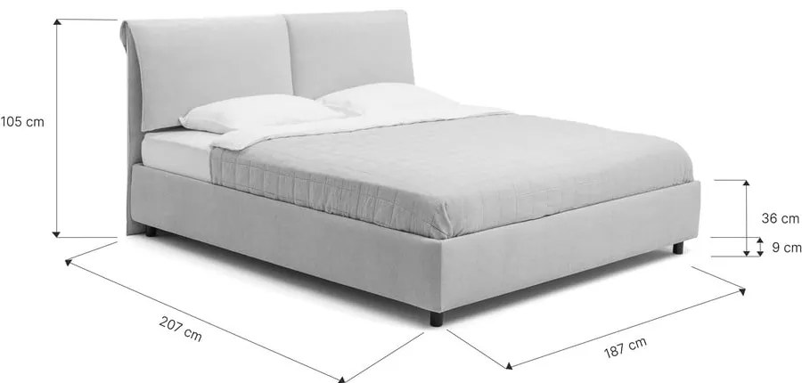 Letto matrimoniale imbottito beige con contenitore con rete inclusa 180x200 cm Myra Pillow – Bonami Selection