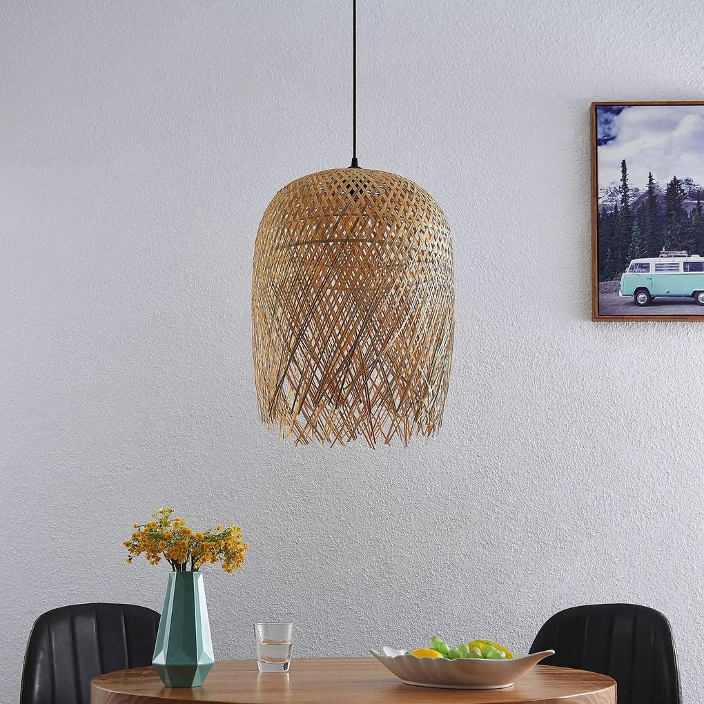 Lampada a sospensione Lindby Solivia, Ø 40 cm, bambù, legno