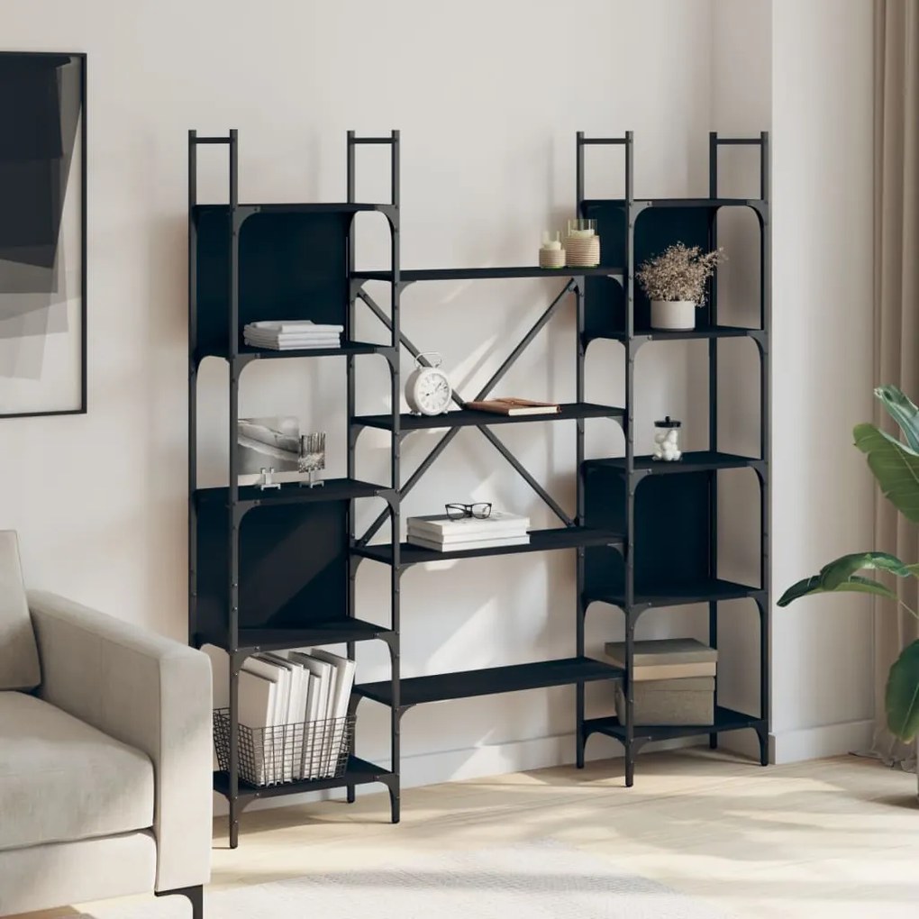 Libreria Nera 155,5x24x166,5 cm in Legno Multistrato