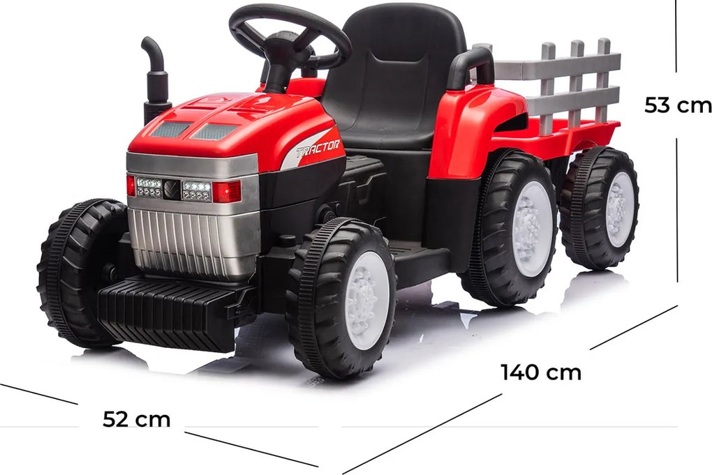 Trattore Elettrico per Bambini 12V con Rimorchio Rosso...