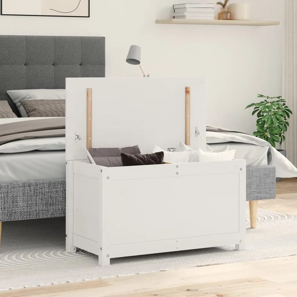 Contenitore Portaoggetti Bianco 80x40x45,5cm Massello Di Pino /