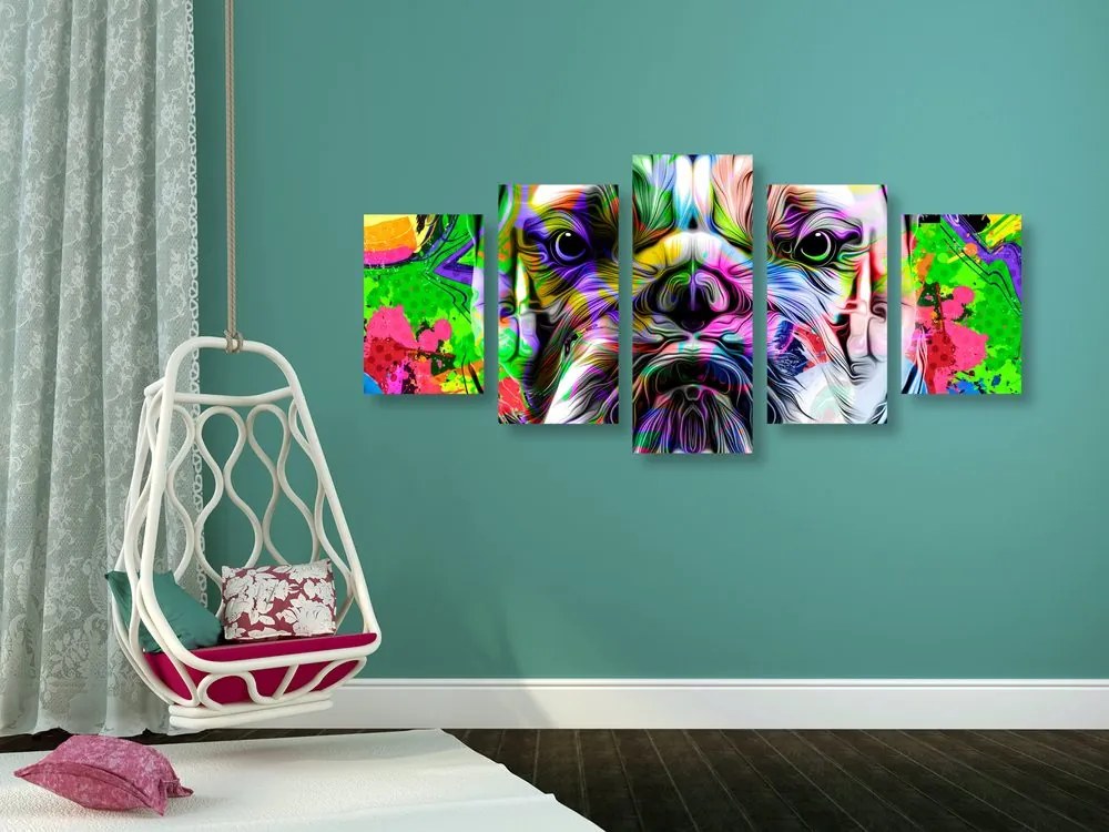 Quadri 5 pezzi – Pop-art bulldog
