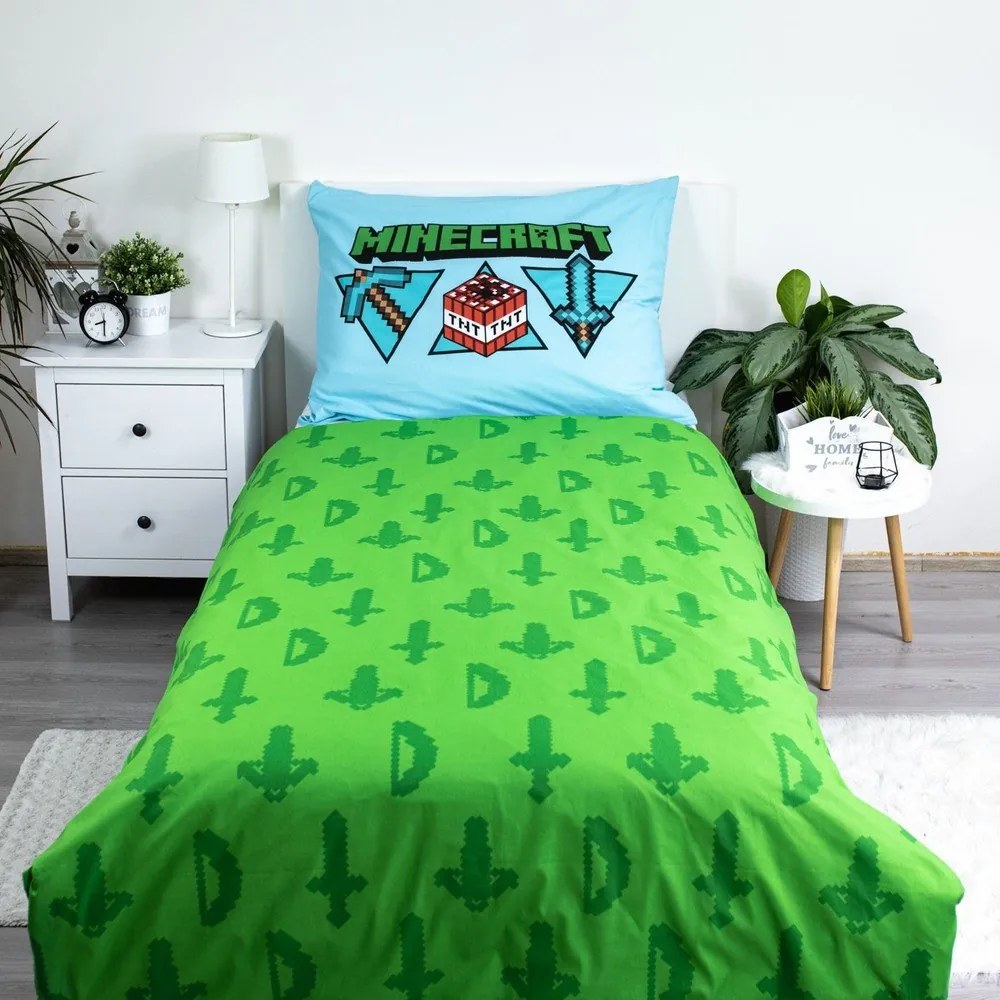 Biancheria da letto per bambini in cotone per letto singolo 140x200 cm Minecraft - Jerry Fabrics