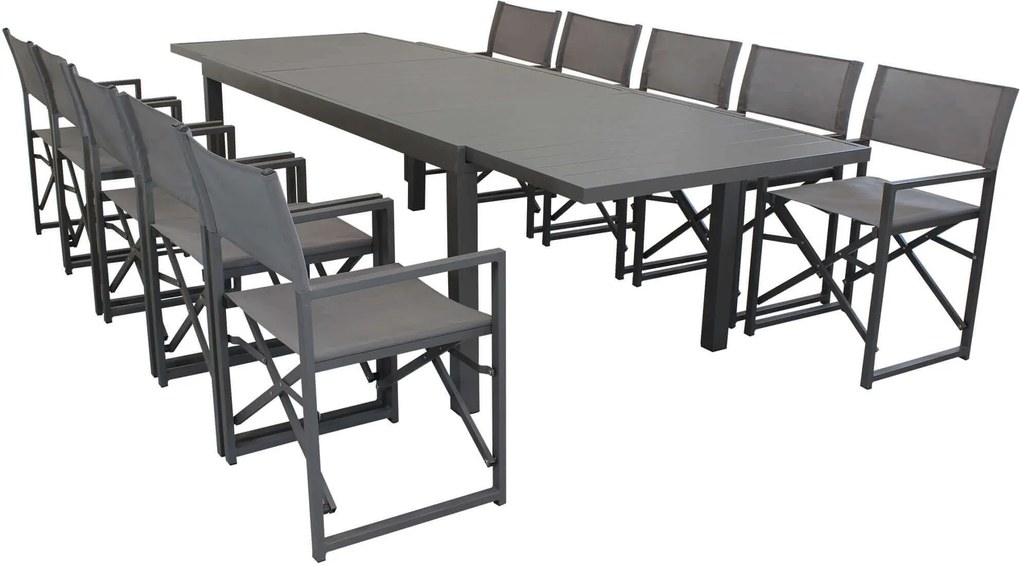 DEXTER - set tavolo in alluminio cm 200/300 x 100 x 74 h con 10 poltrone Carpenter