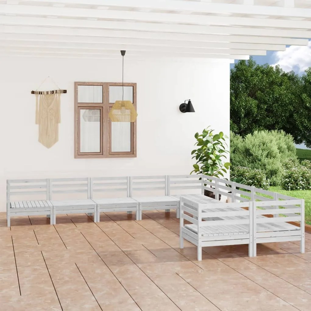 Set Salotto da Giardino 10 pz in Legno Massello di Pino Bianco