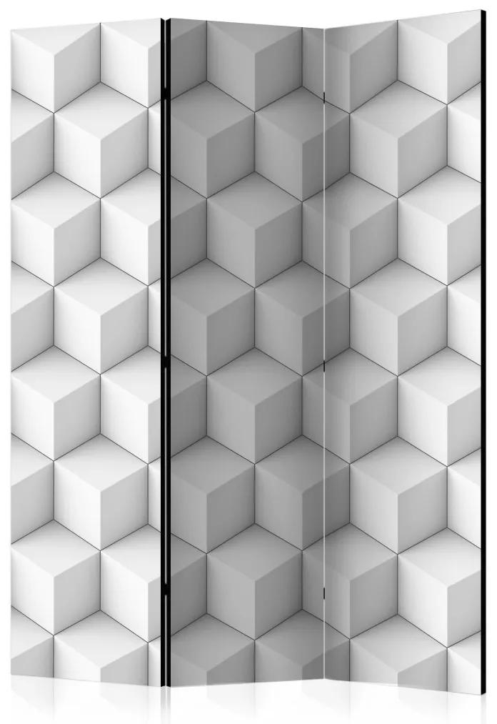 Paravento separè Cubetti bianchi (3-parti) - astrazione geometrica in 3D