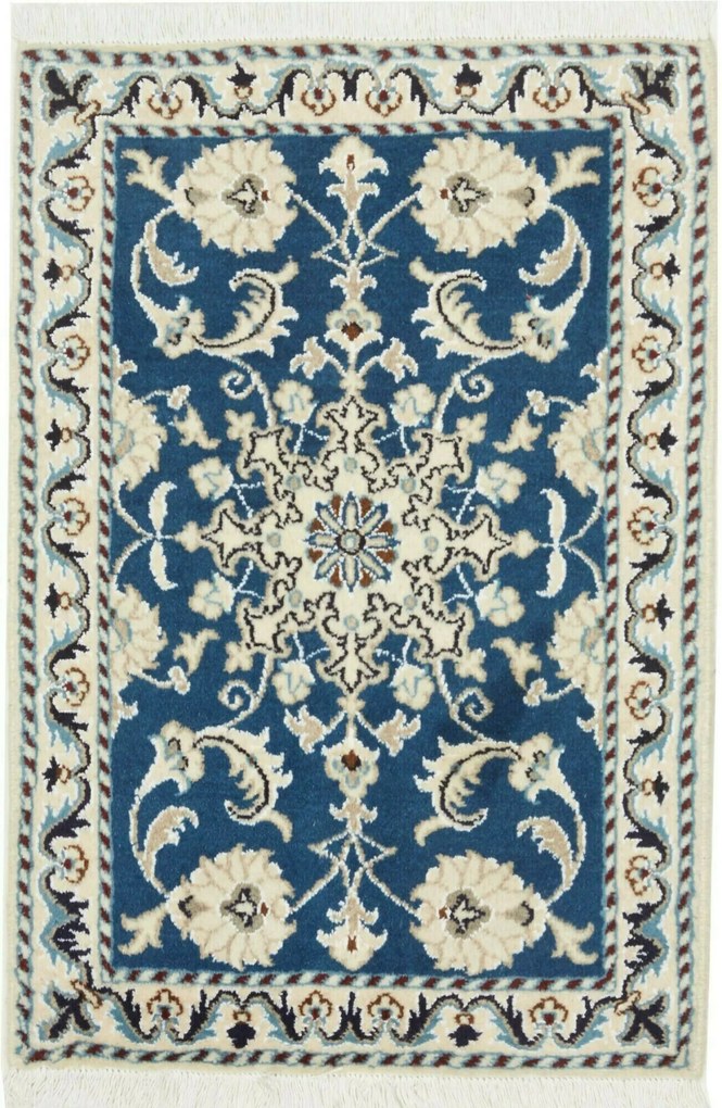 Nain Tappeto 90x60 Blu (Iran) Annodato A Mano