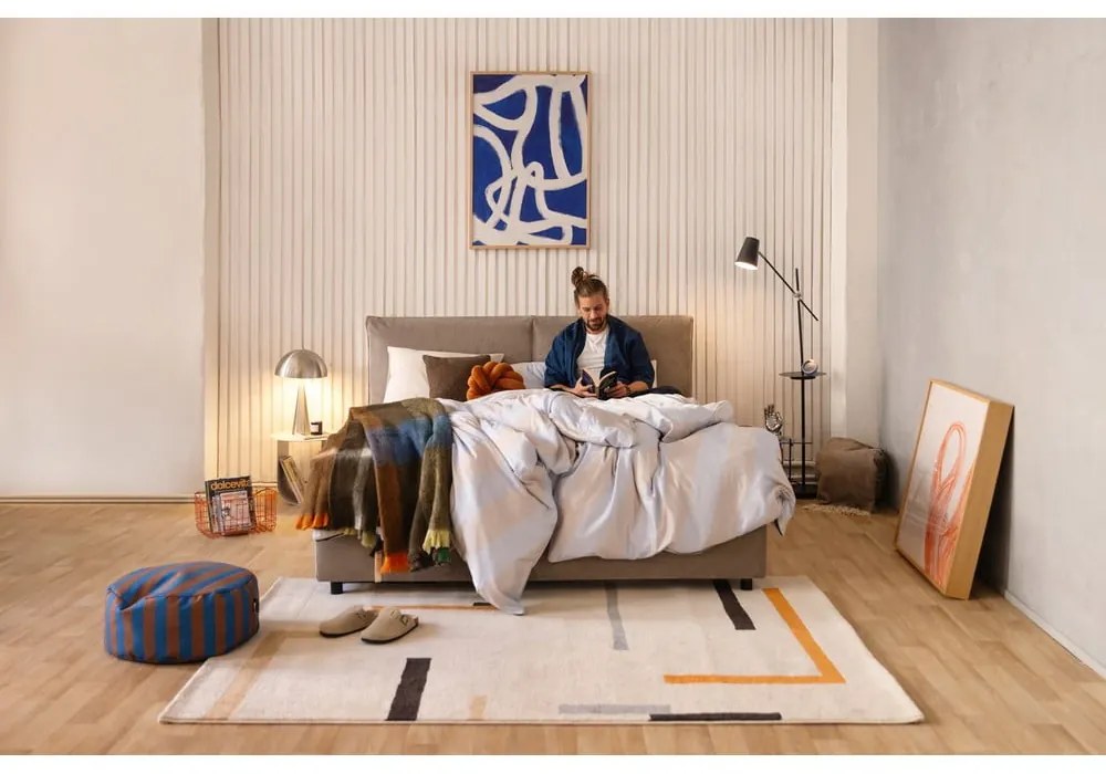 Letto matrimoniale imbottito grigio tortora con contenitore e rete inclusi 160x200 cm Myra Pillow – Bonami Selection