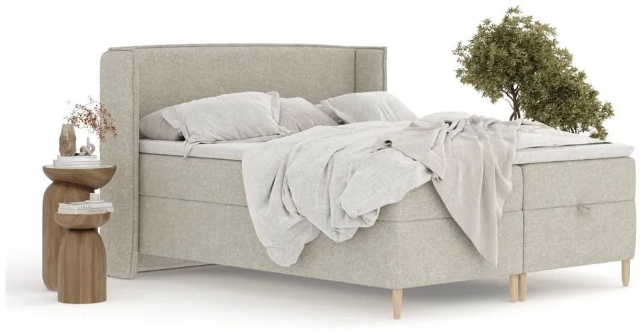 Letto boxspring grigio chiaro con spazio contenitivo 160x200 cm Monpelli - Maison de Rêve