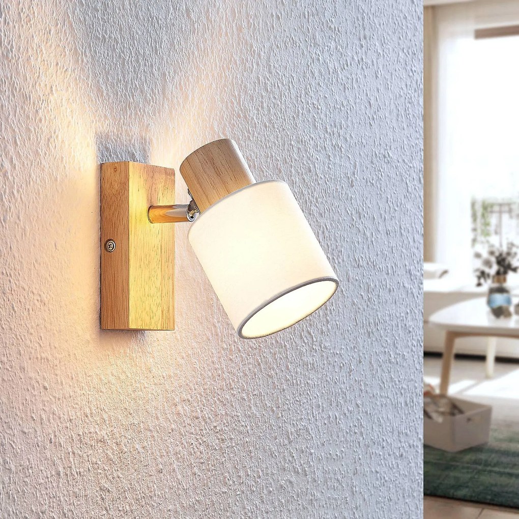 Lindby Faretto Wanessa, legno, bianco, E14, 14 cm, regolabile Wanessa Lindby, dimmerabile, Legno chiaro, Soggiorno / Sala da pranzo, Legno, Moderno, Faretto