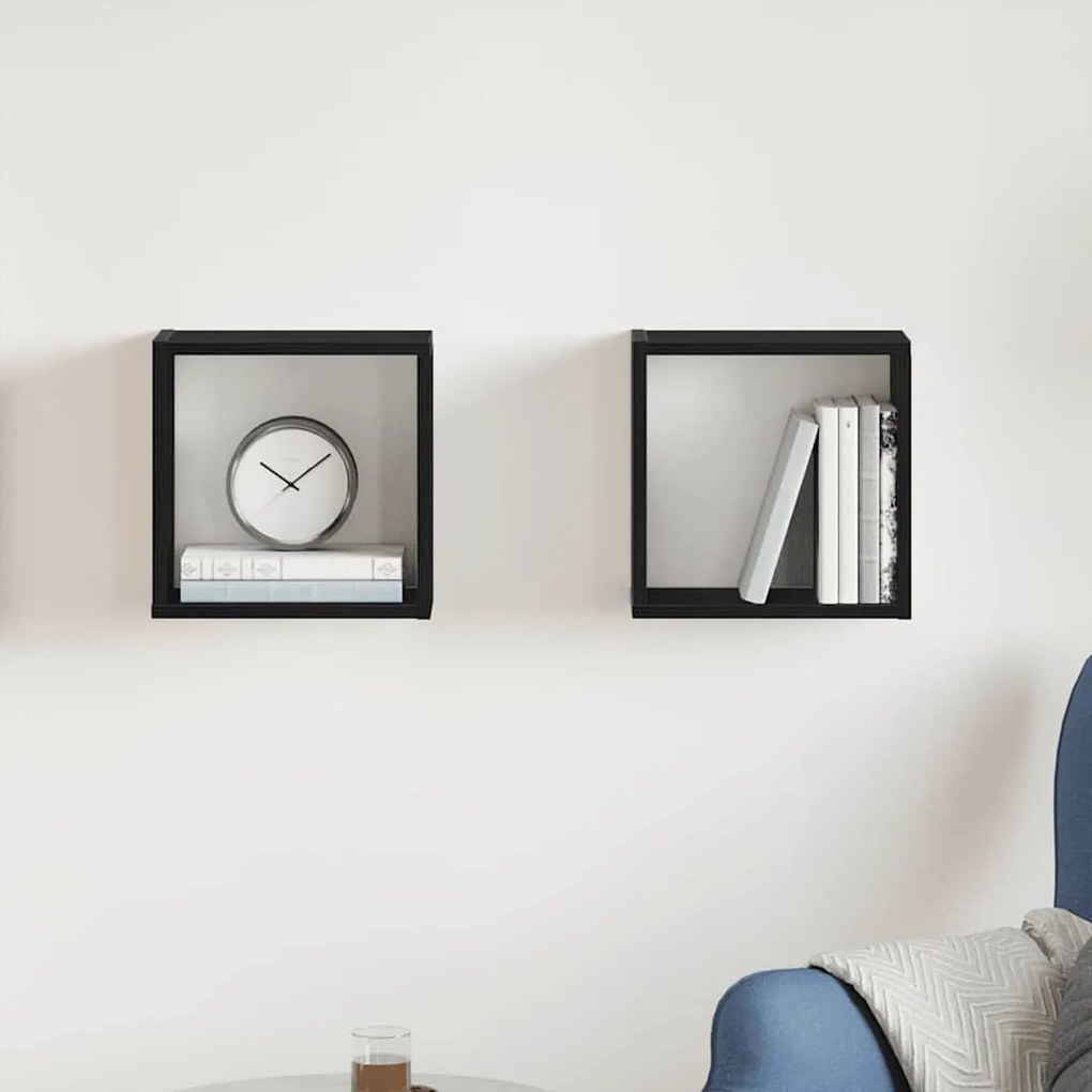 Mensole Parete A Cubo 2 Pz Rovere Nero 30x15x30 Cm Truciolato /