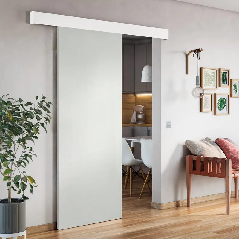 Porta scorrevole Oxford neve in mdf bianco, L 93 x H 212 cm, con binario Atelier bianco Reversibile