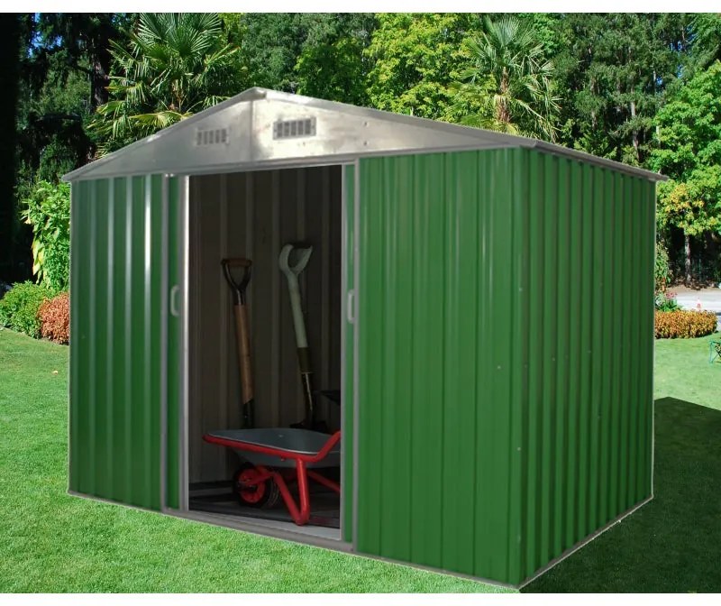 Casetta da giardino 4F GROUP in acciaio Varna verde con porta doppio scorrevole, superficie interna 4.59 m² e spessore parete 2.7 mm